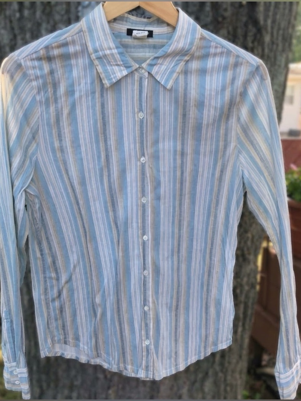 J.Crew Women Crinkle Cotton Button Down Shirt L Blue Stripe
